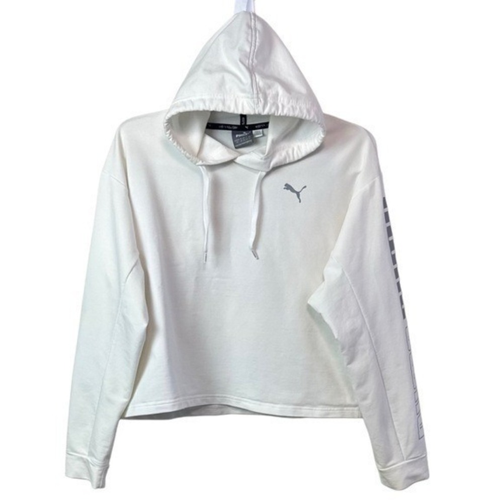 Puma Cropped Hoodie Athletic Pullover Graphic White Womens Large‎